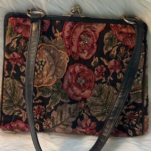 Vintage Christiana handbag Embellished Floral Tapestry Bag - Black & Red